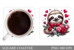 Cute Sloth Coaster Design. Valentines Sloth Coaster Product Image 1