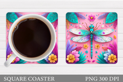 Dragonfly Coaster Design. Flowers Coaster Sublimation Product Image 1