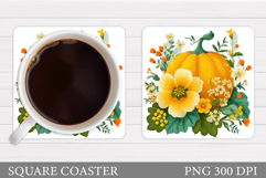 Pumpkin Coaster Design. Flowers Coaster Sublimation Product Image 1