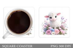 Cute Lamb Coaster Sublimation. Lamb Flowers Coaster Design Product Image 1