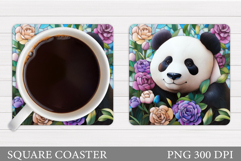 Panda Coaster Sublimation. Flowers Coaster Design Product Image 1