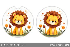 Cute Lion Car Coaster. Lion Flowers Car Coaster Design Product Image 1
