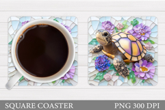 Turtle Coaster Sublimation. Turtle Flowers Coaster Design Product Image 1