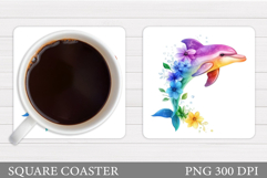 Dolphin Coaster Sublimation. Dolphin Flowers Coaster Design Product Image 1