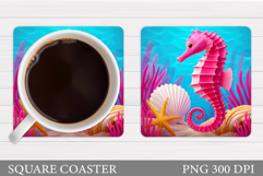 Seahorse Square Coaster. Seahorse Coaster Sublimation Product Image 1