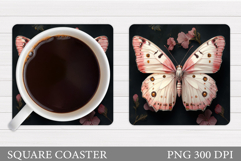 Butterfly Coaster Sublimation. Butterfly Flowers Coaster Product Image 1
