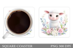 Cute Lamb Coaster Sublimation. Lamb Flowers Coaster Design Product Image 1