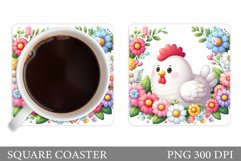 Cute Chicken Coaster Design. Chicken Flowers Coaster Product Image 1