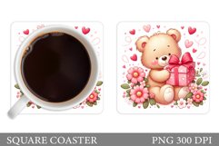 Valentines Bear Coaster. Valentines Coaster Sublimation Product Image 1