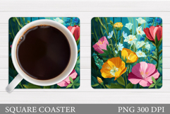 Flowers Coaster Sublimation. Floral Coaster Design Product Image 1