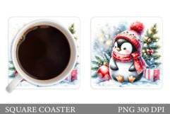 Cute Penguin Coaster Sublimation. Christmas Coaster Design Product Image 1