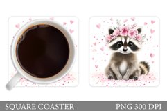 Valentines Raccoon Coaster. Cute Raccoon Coaster Design Product Image 1