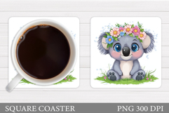 Cute Koala Coaster Design. Koala Flowers Coaster Sublimation Product Image 1