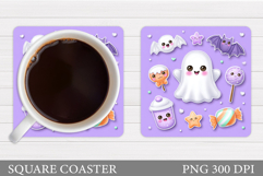 Cute Ghost Coaster Design. Halloween Sublimation Product Image 1
