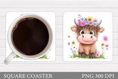 Cow Coaster Sublimation. Cow Flowers Coaster Design Product Image 1
