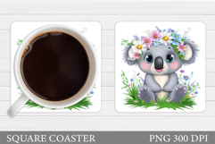 Cute Koala Coaster Design. Koala Flowers Coaster Sublimation Product Image 1