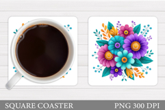 Floral Coaster Design. Flowers Coaster Sublimation Product Image 1