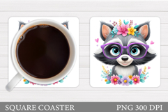 Cute Raccoon Coaster Design. Cute Raccoon Sublimation Product Image 1