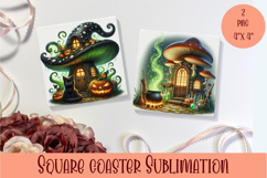 Fairy mushroom house Coaster Sublimation | halloween Product Image 1