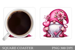 Valentine Gnome Coaster. Valentines Coaster Sublimation Product Image 1