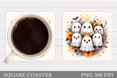 Cute Ghost Coaster Sublimation. Halloween Coaster Design Product Image 1