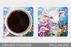 Cute Lamb Coaster Sublimation. Lamb Flowers Coaster Design Product Image 1