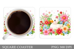 Cute Duck Coaster Sublimation. Duck Flowers Coaster Design Product Image 1