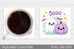 Cute Ghost Coaster Design. Cute Halloween Coaster Product Image 1