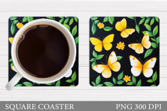 Butterflies Coaster Sublimation. Butterfly Flowers Coaster Product Image 1