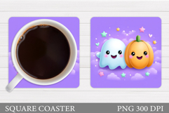 Cute Ghost Coaster Design. Halloween Pumpkin Coaster Product Image 1