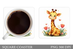 Cute Giraffe Coaster. Giraffe Flowers Coaster Sublimation Product Image 1
