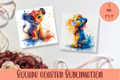 Cute lion Coaster Design. lion square Coaster Sublimation Product Image 1