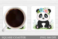 Cute Panda Coaster Sublimation. Flowers Coaster Design Product Image 1