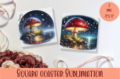 Fairy mushroom house Coaster Sublimation | flowers Product Image 1