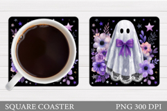 Cute Ghost Coaster Design. Halloween Coaster Sublimation Product Image 1
