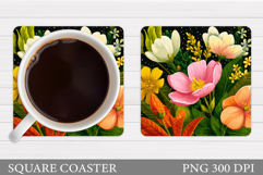 Floral Coaster Design. Flowers Coaster Sublimation Product Image 1