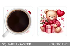 Valentines Bear Coaster Design. Valentines Square Coaster Product Image 1