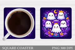 Cute Ghost Coaster Design. Halloween Sublimation Product Image 1