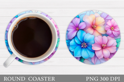 Flowers Round Coaster Sublimation. Flowers Coaster Design Product Image 1