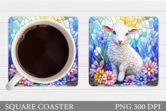 Cute Lamb Coaster Sublimation. Lamb Flowers Coaster Design Product Image 1