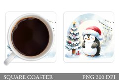 Cute Penguin Coaster Sublimation. Christmas Coaster Design Product Image 1