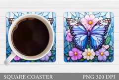 Butterfly Coaster Sublimation. Butterfly Flowers Coaster Product Image 1