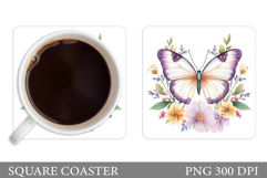 Butterfly Coaster Sublimation. Butterfly Flowers Coaster Product Image 1