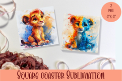 Cute lion Coaster Design. lion square Coaster Sublimation Product Image 1
