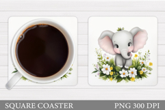 Cute Elephant Coaster. Elephant Flowers Coaster Sublimation Product Image 1