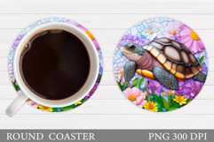 Turtle Coaster Sublimation. Turtle Flowers Coaster Design Product Image 1