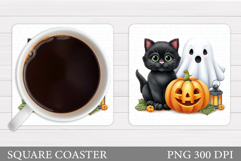 Cute Cat Halloween Coaster. Halloween Cat Coaster Design Product Image 1