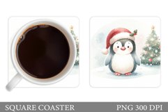 Christmas Penguin Coaster. Christmas Coaster Sublimation Product Image 1