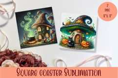 Fairy mushroom house Coaster Sublimation | halloween Product Image 1