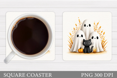 Cute Ghost Coaster Design. Cute Halloween Sublimation Product Image 1